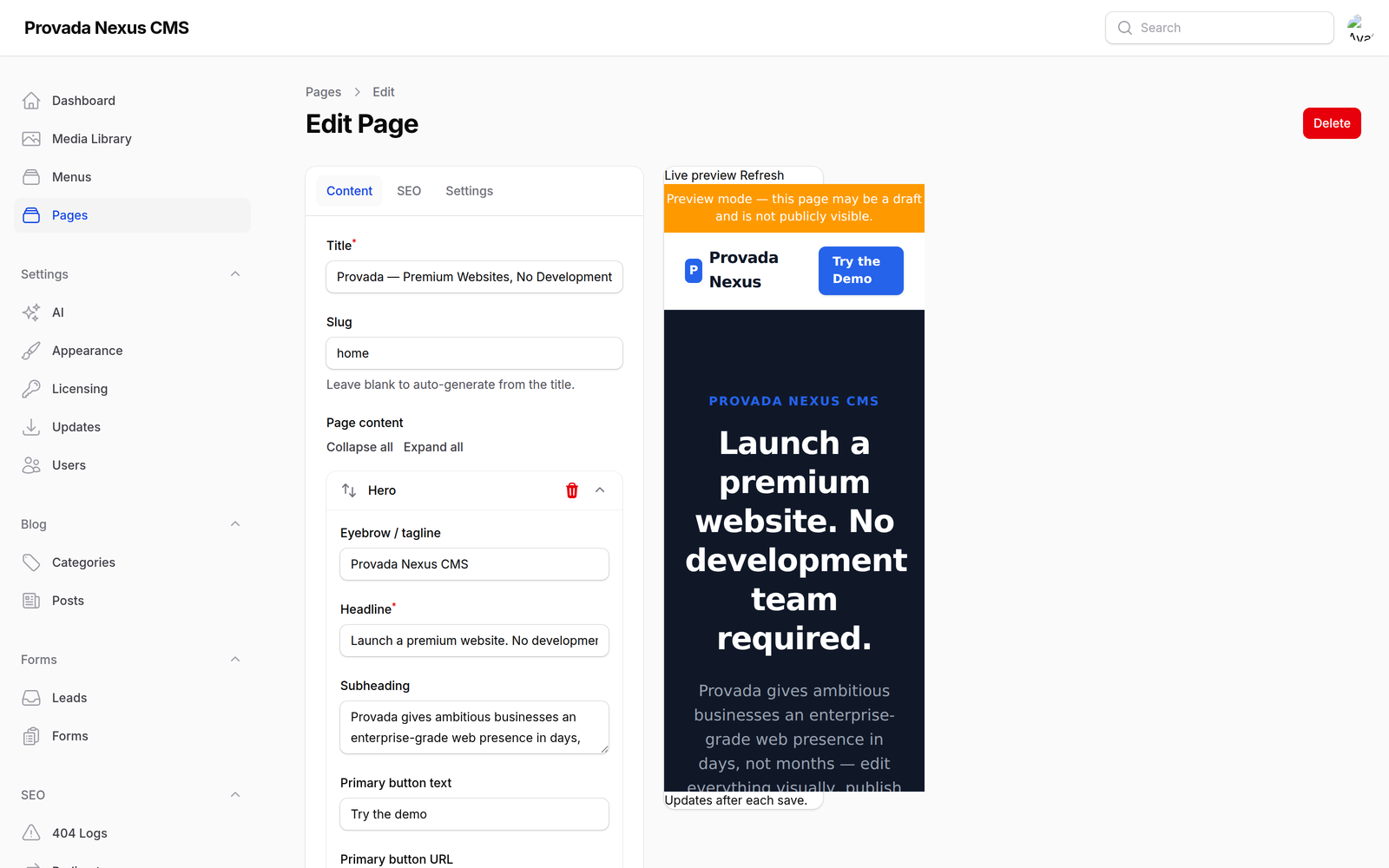 Launch a premium website. No development team required.